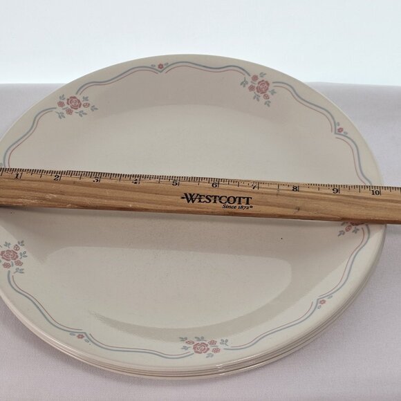 4 Corelle English Breakfast Rose Dinner Plates 10" light blue pink lines floral - Picture 8 of 9